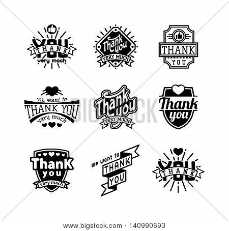 Vintage label Thank You text vector badge. Thank you text design label card lettering type banner symbol. Letter typography thank you badge logo decorative calligraphic message text