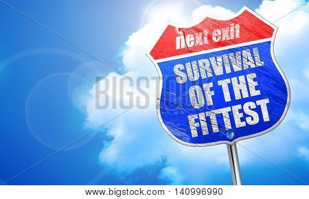 survival of the fittest, 3D rendering, blue street sign