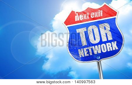 tor network, 3D rendering, blue street sign
