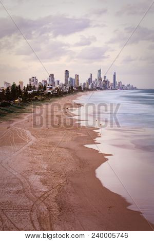 A View Of Broadbeach And Surfers Paradise At Dusk From Mick Schamburg Park Lookout In Miami, Queensl