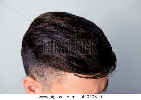 Close Up Above Top View Photo Of Trendy Stylish Fashionable Healthy Smooth Shiny Straight Man's Hair