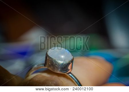 Steel Ring With Moonstone