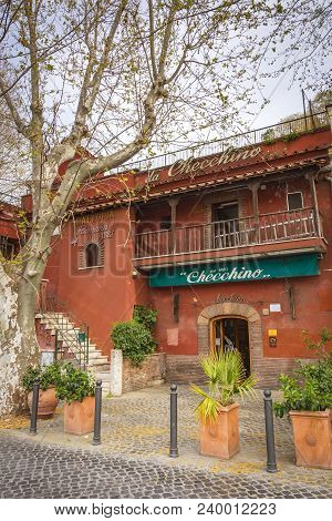 Rome, Italy, March 2017: The Historic Restaurant Of Roman Cuisine Checchino Active In Rome Since 188