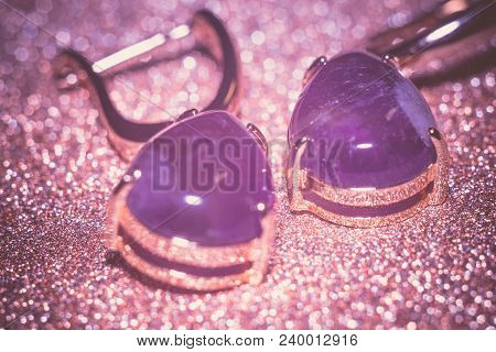Rose Gold Earrings With Amethyst