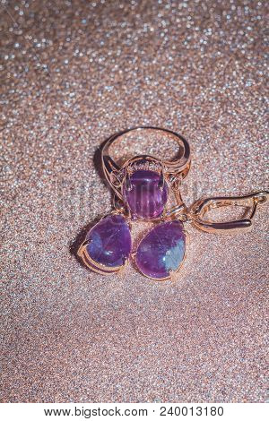 Rose Gold Jewellery Set With Amethyst