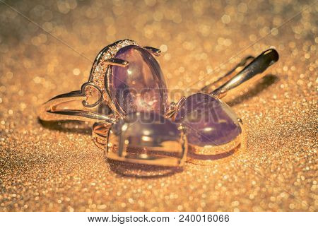 Rose Gold Jewellery Set With Amethyst