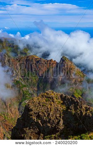 Hiking Pico do Arierio and Pico Ruivo - Madeira Portugal - travel background