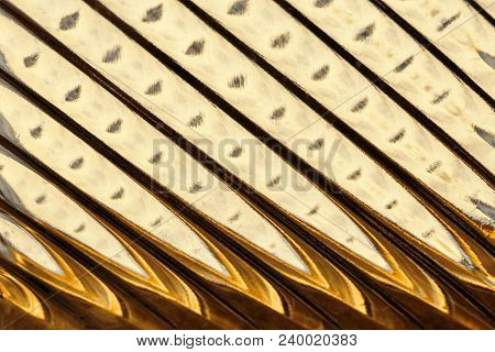 Glass Window With Strips In A Hue Of Goldcolor, Strip Format Abstract Glass Texture As Background.