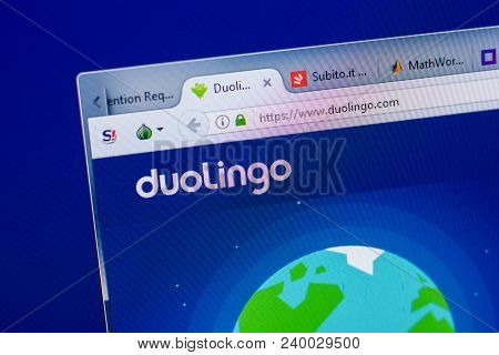 Ryazan, Russia - May 08, 2018: Duolingo Website On The Display Of Pc, Url - Duolingo.com