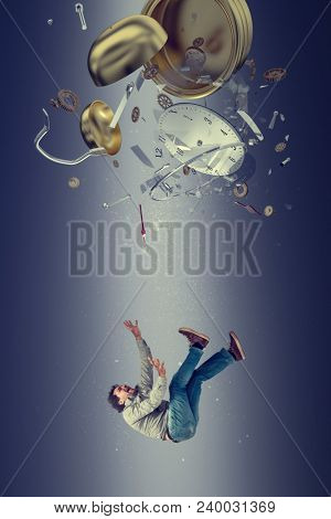 falling man and 3d anbstract broken clock