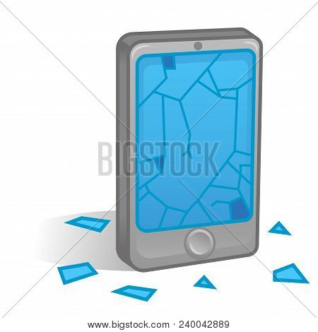 Isometric Icon Smartphone Mobile Phone Tablet Cracks Broken Touch Screen Display Problem Need Repair