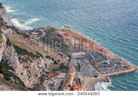 Aerial View On Construction Site Under The Rock Of Gibraltar
