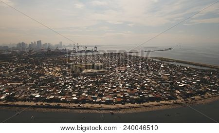 Aerial View Slums Of Manila, The Poor District. Philippines, Manila