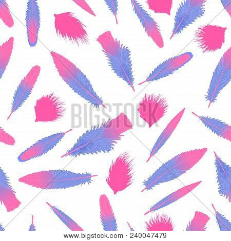 Flamingo Bright Feathers. Seamless Pattern Isolated On White Background. Contemporary Color Design T