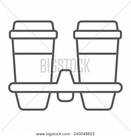 Take Away Coffee Cups Thin Line Icon, Cofeee And Cafe, Coffee Holder Sign Vector Graphics, A Linear 