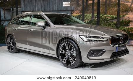 Geneva, Switzerland - March 7, 2018: New Volvo V60 Car Presented At The 88th Geneva International Mo