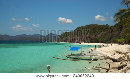 Tropical Beach On The Island Malcapuya, Palawan, Philippines. Beautiful Tropical Island With Sand Be