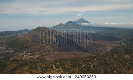 Aerial View Crater Lake Batur, Volcanoes Batur, Agung. Bali, Indonesia. Mountain Landscape With Volc