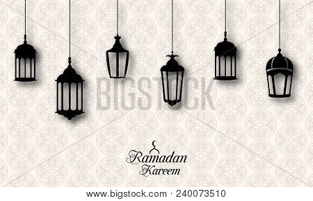 Ramadan Kareem Celebration Background With Traditional Lanterns Fanoos - Illustration Vector