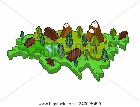 Eurasia Isometric Map Animal And Plants. Flora And Fauna On Mainland. Vector