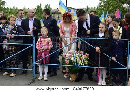 Ukraine, Kiev - 05.9.2016: People Celebrate The Day Of Victory In The Streets Of The City, A Militar
