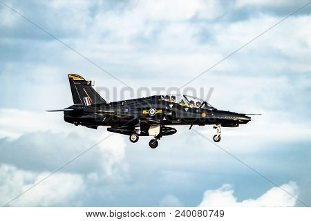 Anglesey , Wales - April 26 2018 : British Aerospace Hawk T.2 Landing At Anglesey Raf Valley Airport