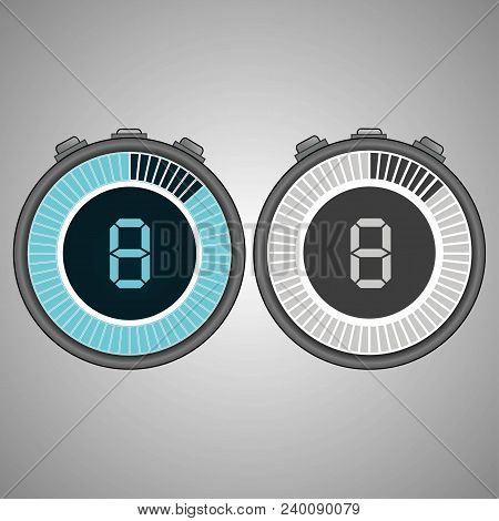 Electronic Digital Stopwatch. Timer 8 Seconds Isolated On Gray Background. Stopwatch Icon Set. Timer