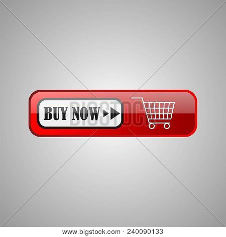 Buy Now Icon Symbol. Shopping Cart Icon. Buy Now Red Button Isolated On Gray Background. Vector Eps 