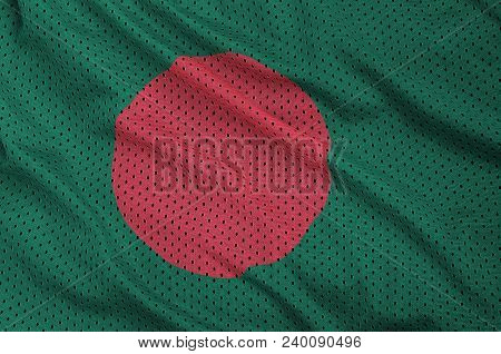 Bangladesh Flag Printed On A Polyester Nylon Sportswear Mesh Fabric With Some Folds