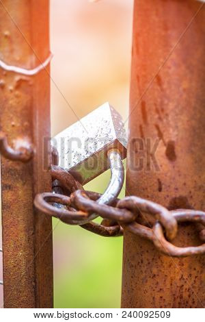 The Lock On A Chain On A Gate, It Is Rainy