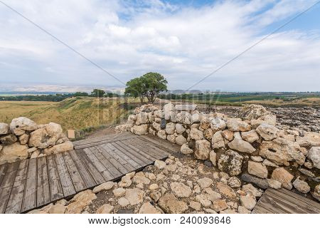 View Of Israelite Fortress Remains, In Tel Hazor National Park, A Unesco World Heritage Site In Nort