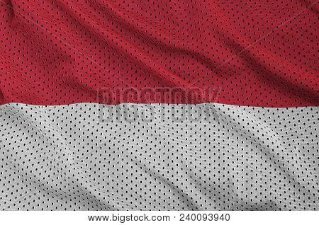 Indonesia Flag Printed On A Polyester Nylon Sportswear Mesh Fabric With Some Folds