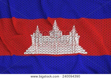 Cambodia Flag Printed On A Polyester Nylon Sportswear Mesh Fabric With Some Folds