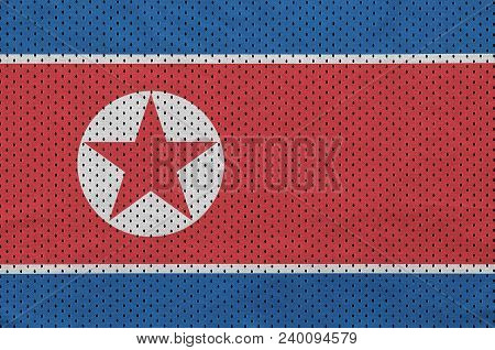 North Korea Flag Printed On A Polyester Nylon Sportswear Mesh Fabric With Some Folds