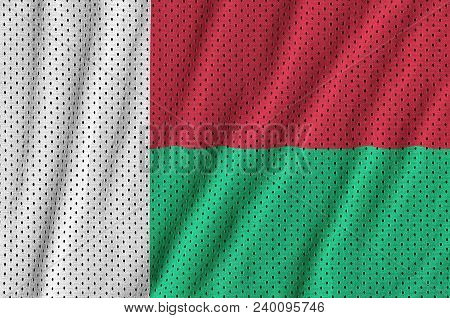 Madagascar Flag Printed On A Polyester Nylon Sportswear Mesh Fabric With Some Folds