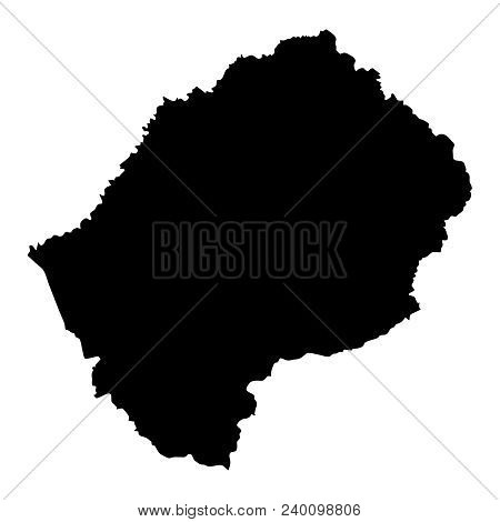 Black Silhouette Country Borders Map Of Lesotho On White Background. Contour Of State. Vector Illust