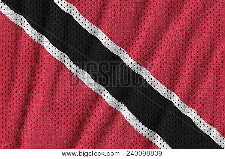 Trinidad And Tobago Flag Printed On A Polyester Nylon Sportswear Mesh Fabric With Some Folds