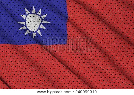 Taiwan Flag Printed On A Polyester Nylon Sportswear Mesh Fabric With Some Folds