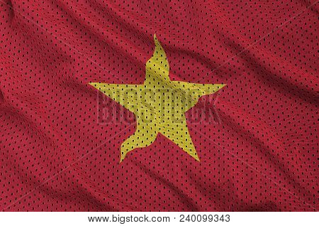 Vietnam Flag Printed On A Polyester Nylon Sportswear Mesh Fabric With Some Folds