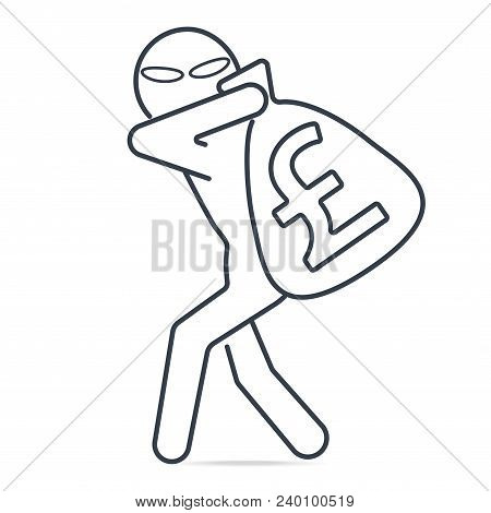 Thief Stealing Money And Pound Gbp Sign Icon. Simple Line Illustration