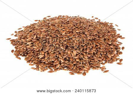 Flax Seeds Isolated On White Background. Also Known As Linseed, Flaxseed And Common Flax. Pile Of Gr