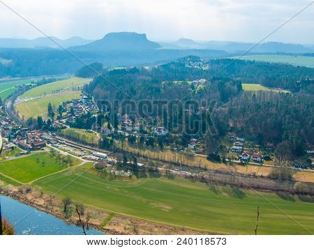 Bastai. Lilienstein. Bad Schandau. View Of The Most Notable Table Mountain And The Resort Of Saxon S