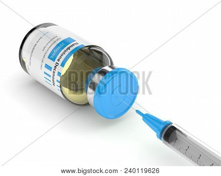 3d Render Of Nandrolone Decanoate Vial With Syringe Over White Background. Anabolic Steroids Concept