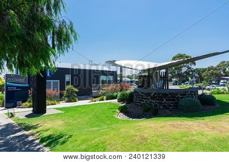 Wonthaggi, Australia - January 27, 2018: Weather Shelter Outside The Visitor Information Centre In W