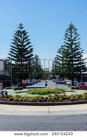 Wonthaggi, Australia - January 27, 2018: View North Along Mcbride Avenue Towards Apex Park. Wonthagg