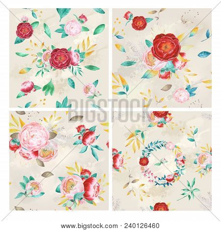 Seamless Summer Pattern With Watercolor Flowers Handmade.