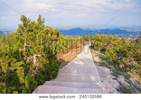 Beautiful Mountain Landscape With Walkway.  Lovcen National Park, Montenegro