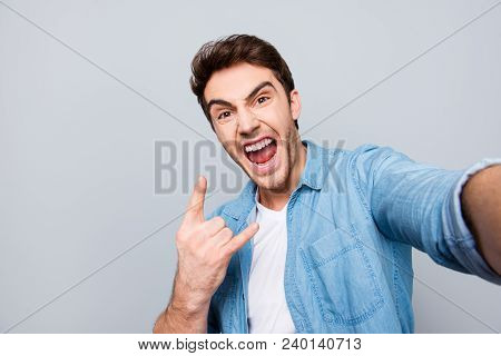 Self Portrait Of Shouting, Foolish, Individual, Attractive, Crazy, Funny Man With Wide Open Mouth, S