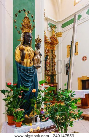 France, Annecy - May 01, 2018:interior Of The Church With The Magnificent Statue Of The Black Madonn