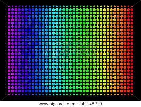 Pixelated Impressive Halftone Filled Rectange Icon In Spectrum Color Shades With Horizontal Gradient